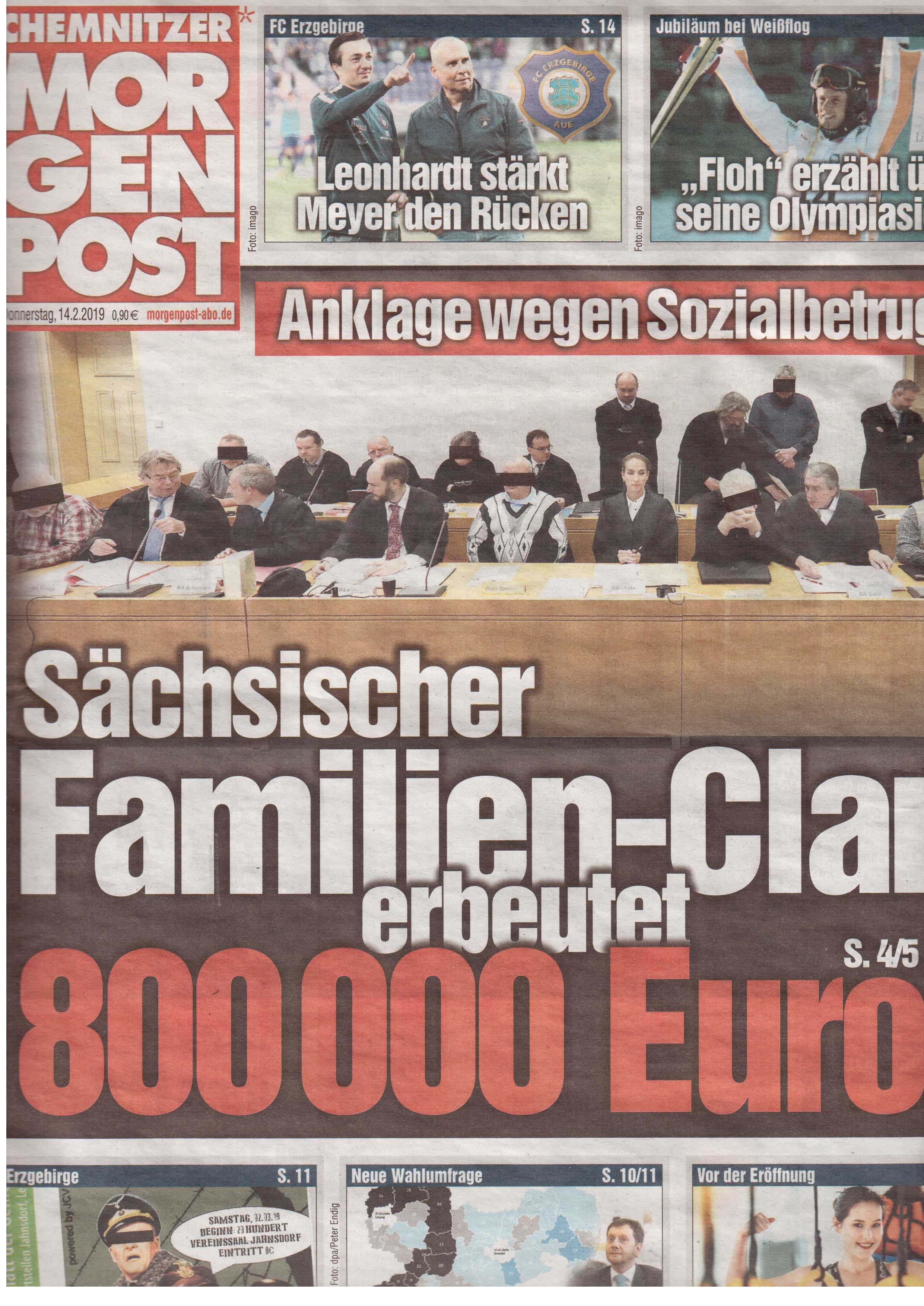 Chemnitzer Morgenpost 14.02.2019 - Familienclan ergaunert 800.000 Euro